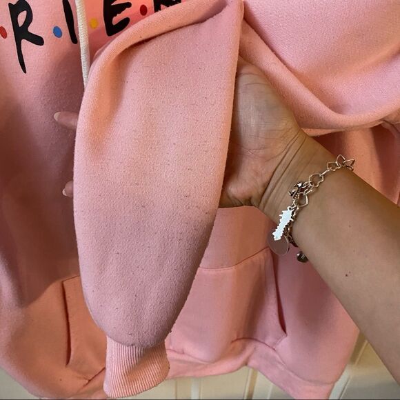 FRIENDS Pink Drawstring Long Sleeve Hooded Hoodie Sweatershirt Medium - Picture 7 of 7